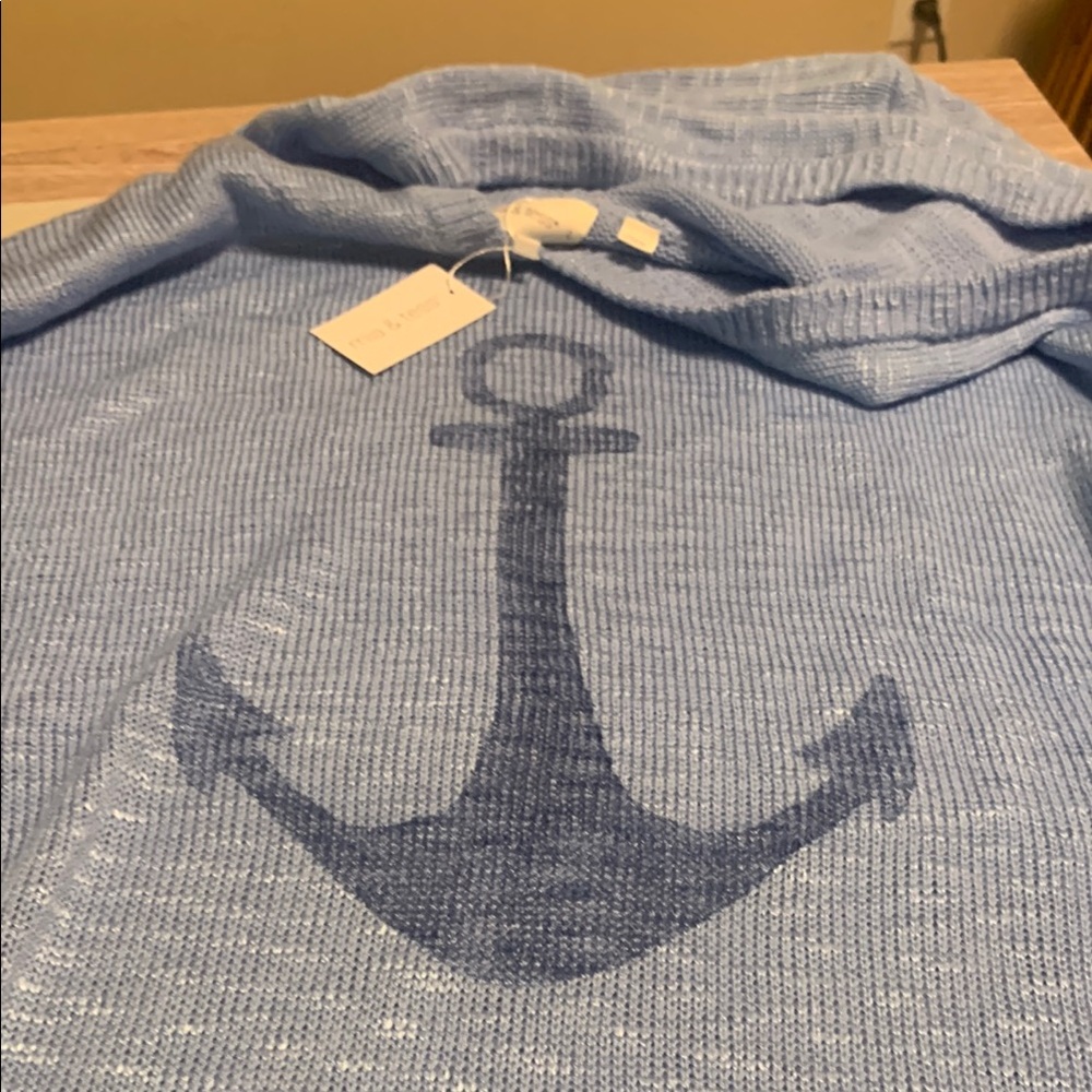 Light Blue Sweater with Anchor Design light weight with hood!
